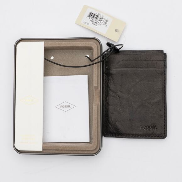 Fossil Men Neel Black Magnetic Card Case Black - Picture 1 of 5